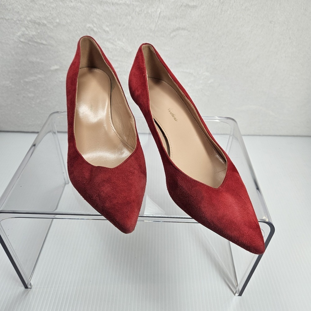 Brooks Brothers Red Suede Pointed Toe Kitten Heels Size 7 Made In Italy